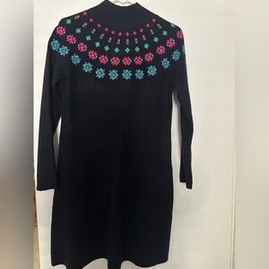 Talbots Navy Sweater Dress with Embroidered Floral Design